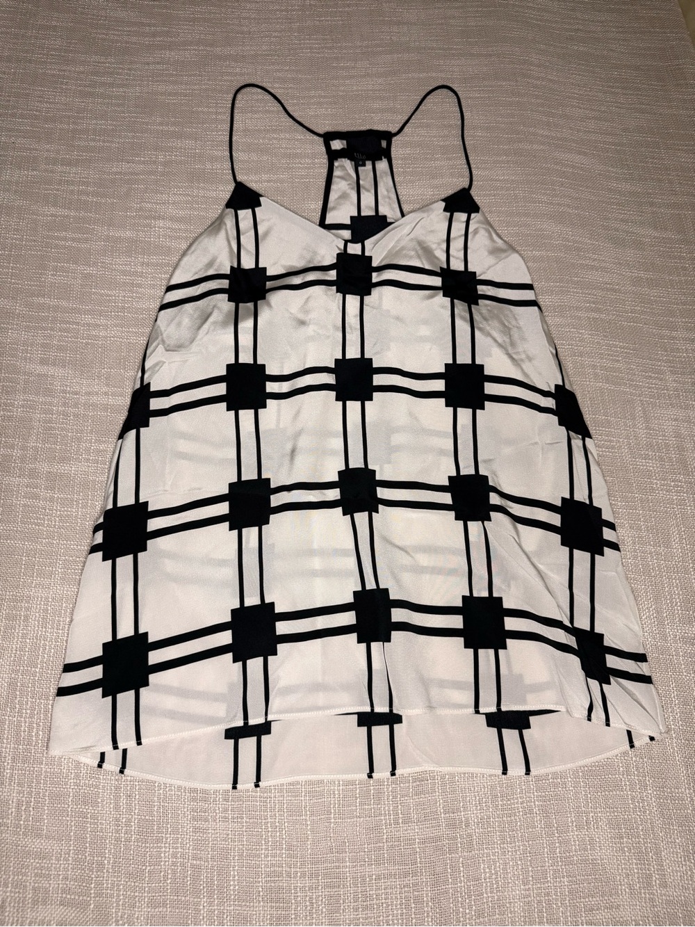 Tibi New York 100% Silk Black White Geometric Cami Tank Top Size 0